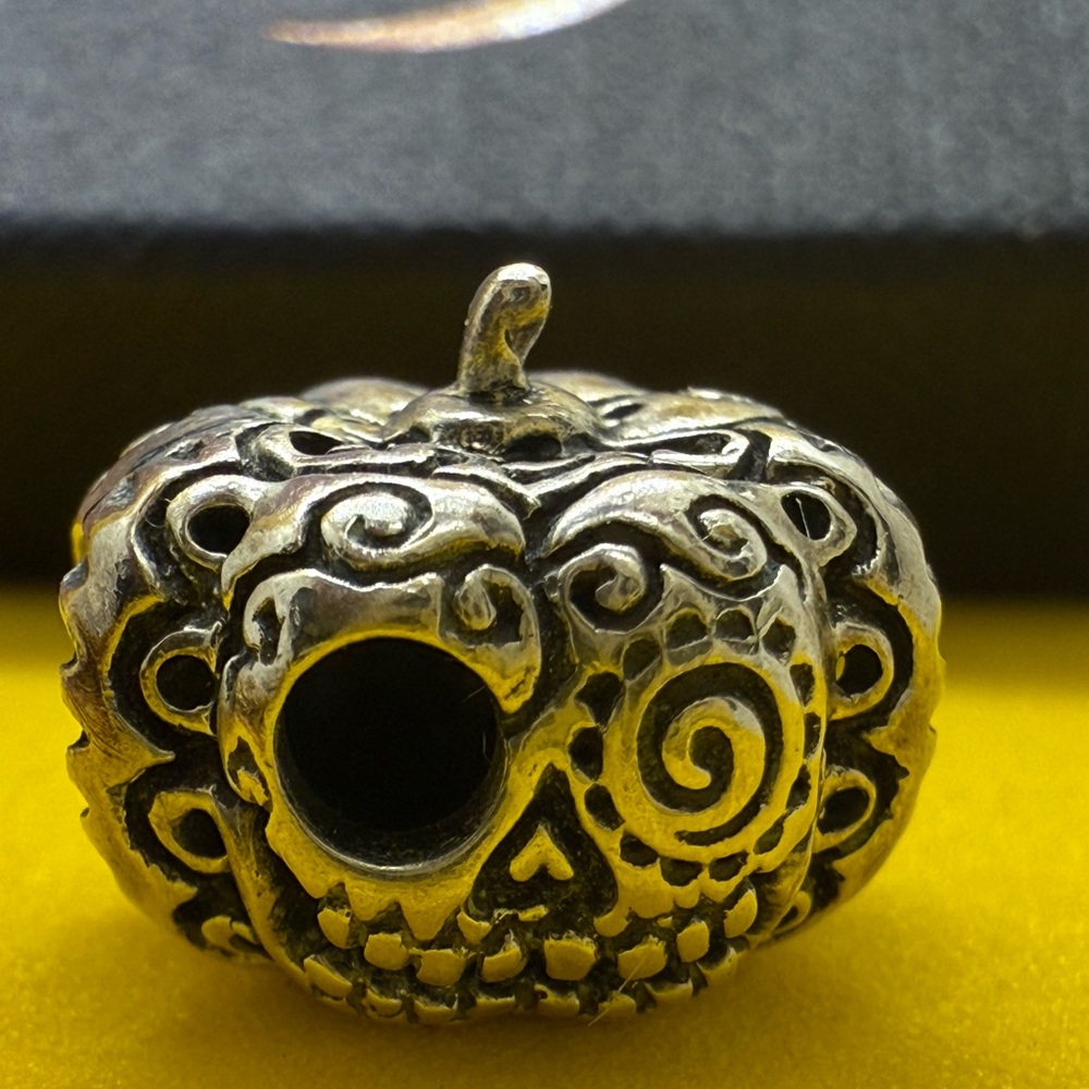 Deadhead OHM Intricate Silver Pumpkin Bead Charm